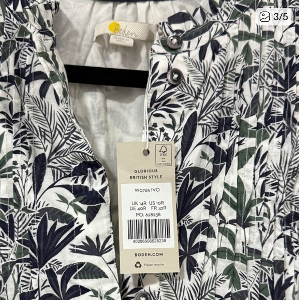 NWT Boden Antonia Ivory Tropical Palm Cotton Shirt Dress Size 10 - Picture 4 of 5